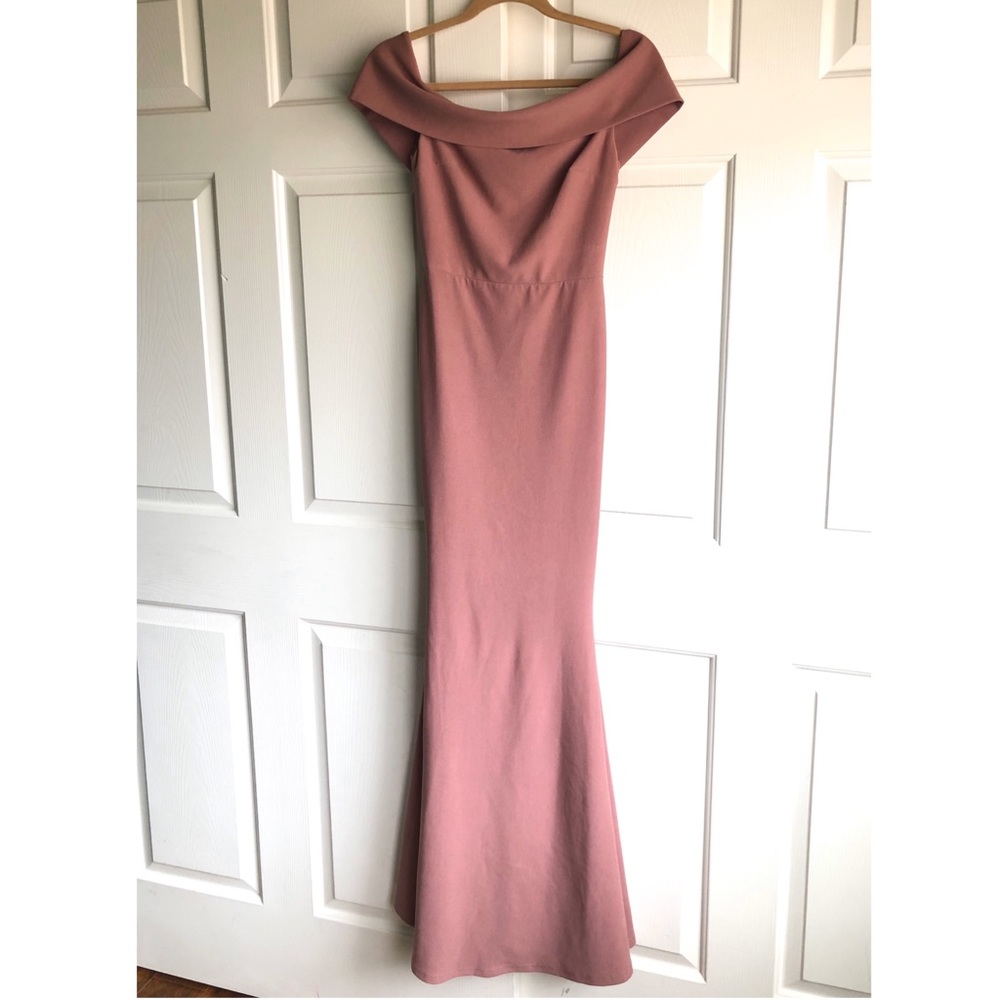 Off the shoulder formal gown | mauve